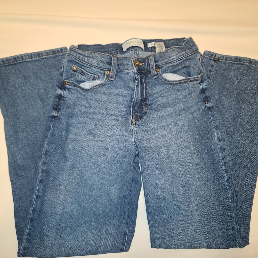 Blue Straight Leg Jeans with Medium Wash